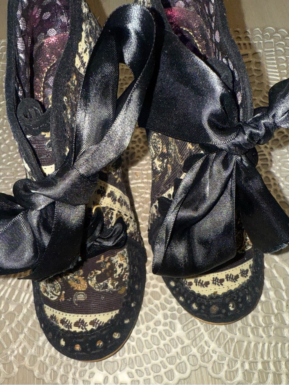 Irregular Choice Black Ribbon Lace-Trim Flats